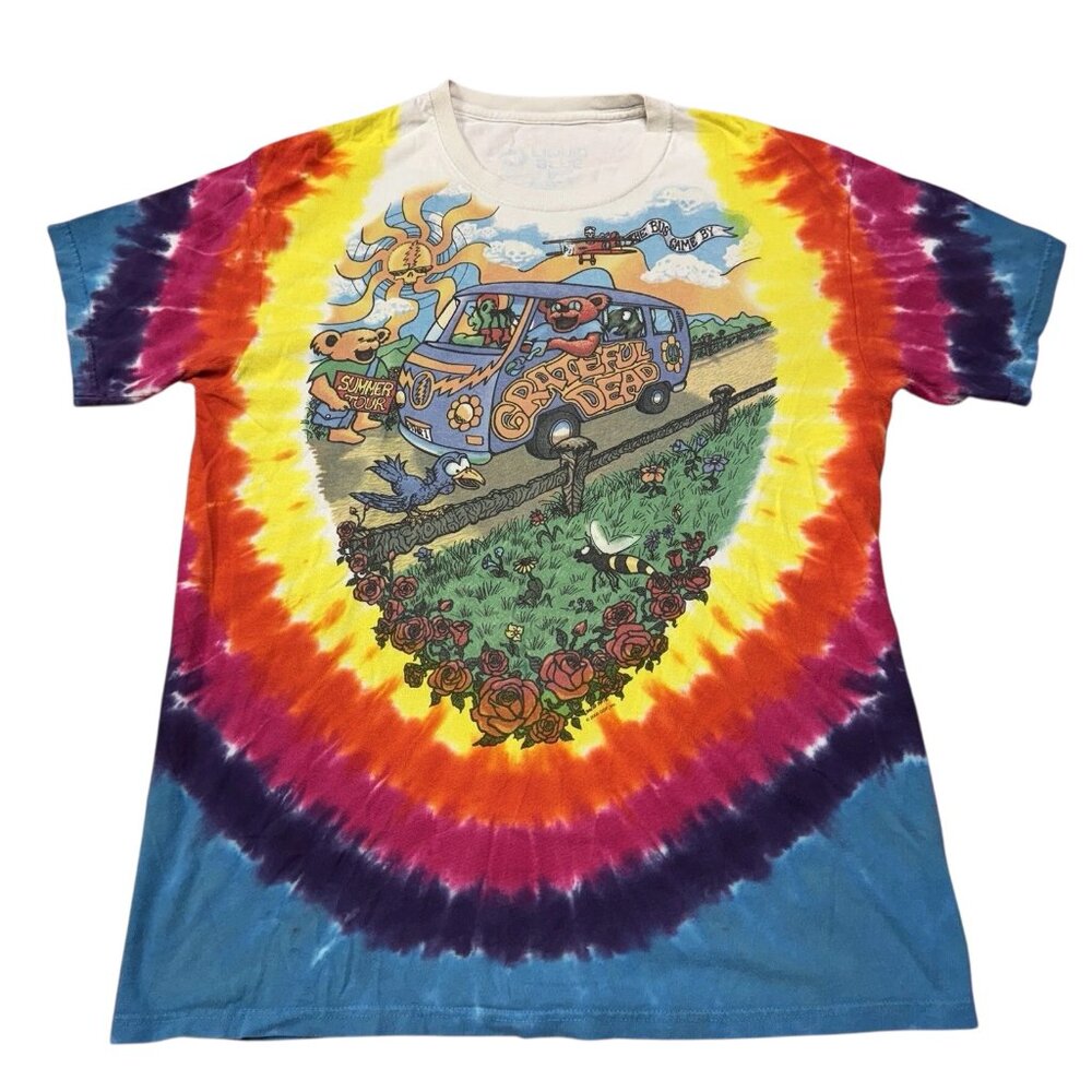 Vintage Grateful Dead Liquid Blue T-Shirt Men's L‎ Tie Dye Tour Bus Double Sided